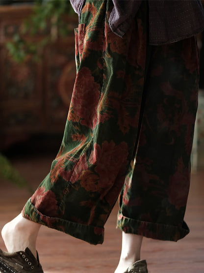 Autumn Flower Wide-leg 100%cotton Pants At1060