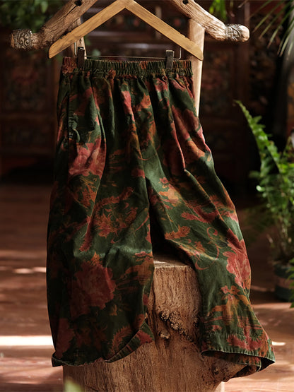 Autumn Flower Wide-leg 100%cotton Pants At1060