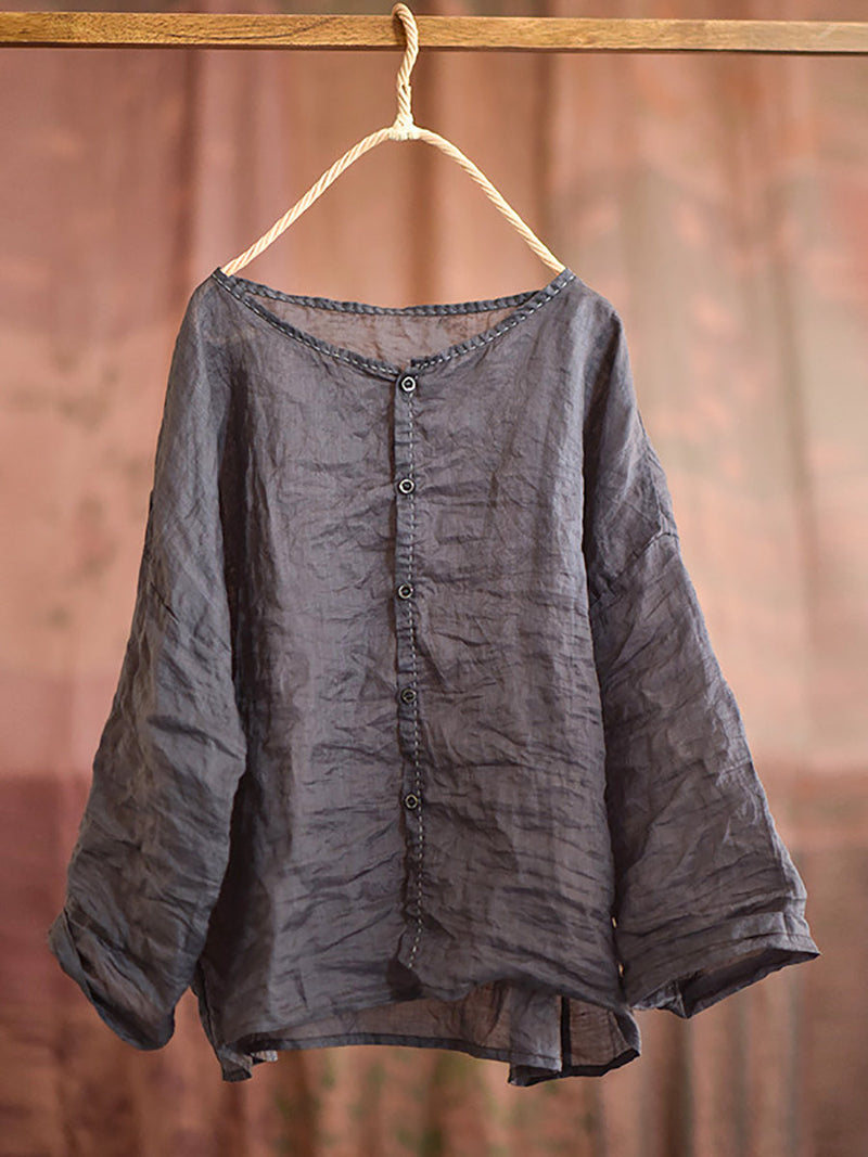 Summer Stitching Button Ramie Blouse At1063