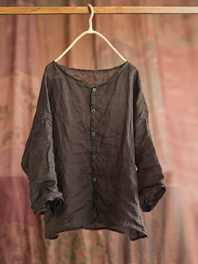 Summer Stitching Button Ramie Blouse At1063