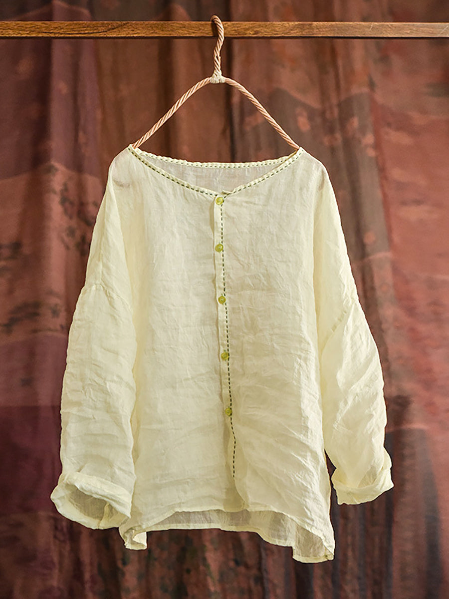 Summer Stitching Button Ramie Blouse At1063