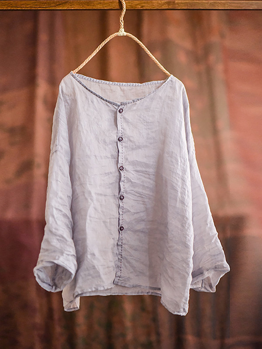 Summer Stitching Button Ramie Blouse At1063