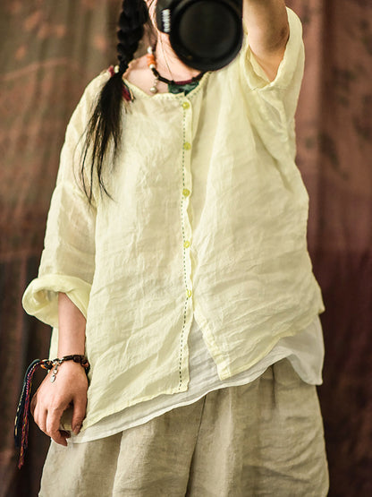 Summer Stitching Button Ramie Blouse At1063