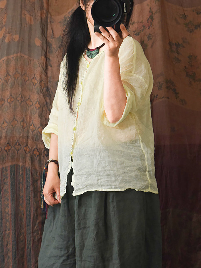 Summer Stitching Button Ramie Blouse At1063