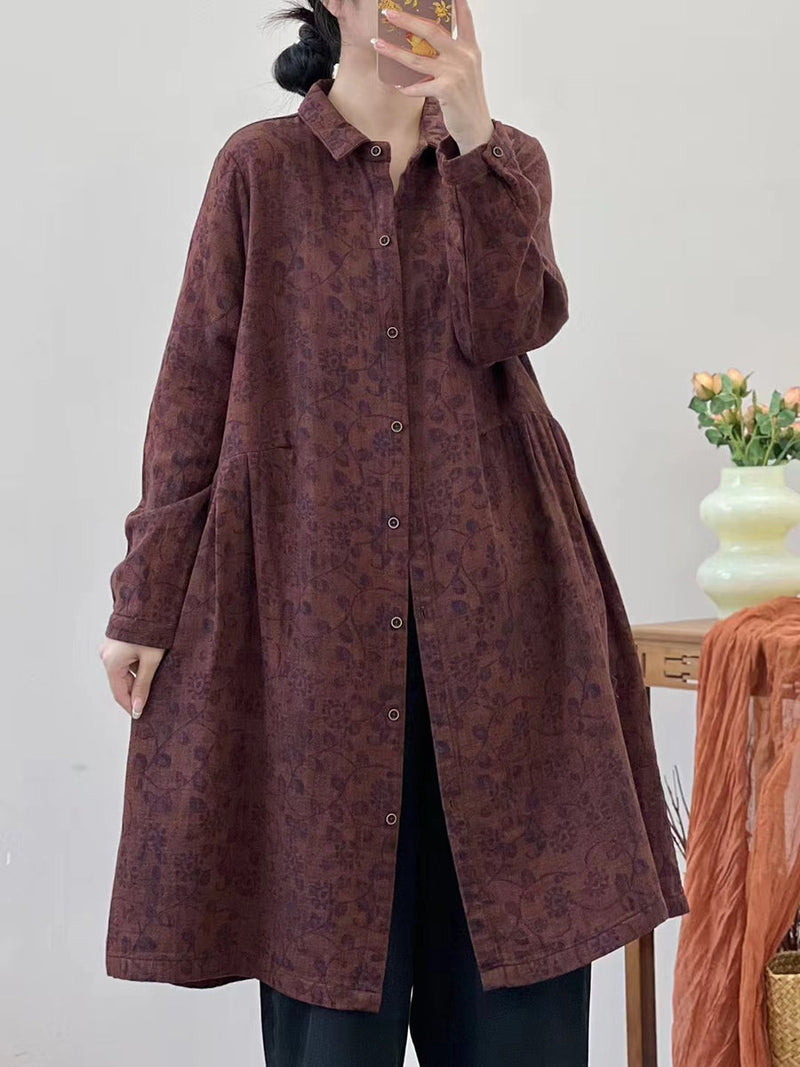 Autumn Flower Loose Cotton Shirt Coat At1051