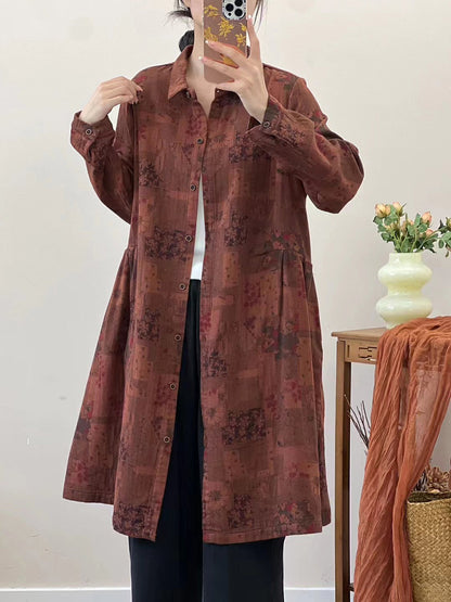Autumn Flower Loose Cotton Shirt Coat At1051