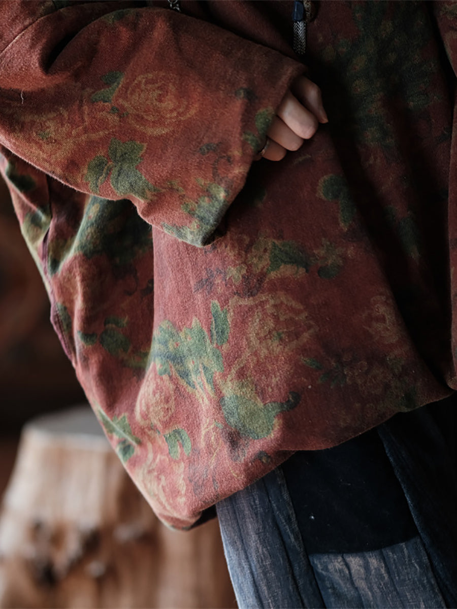 Autumn Flower 100%cotton Loose Coat At1050