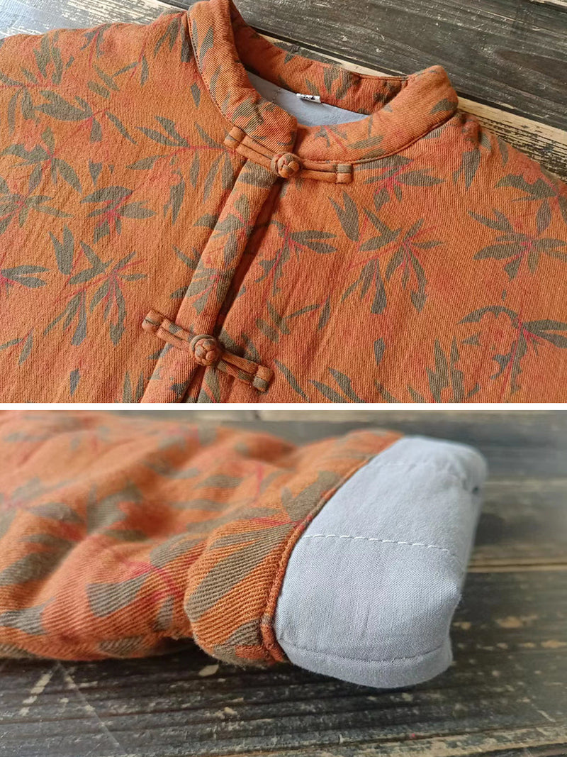 Autumn Leaf Print Cotton Long Coat As1013