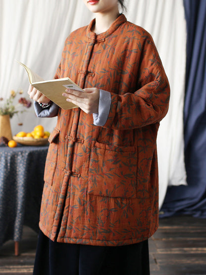 Autumn Leaf Print Cotton Long Coat As1013