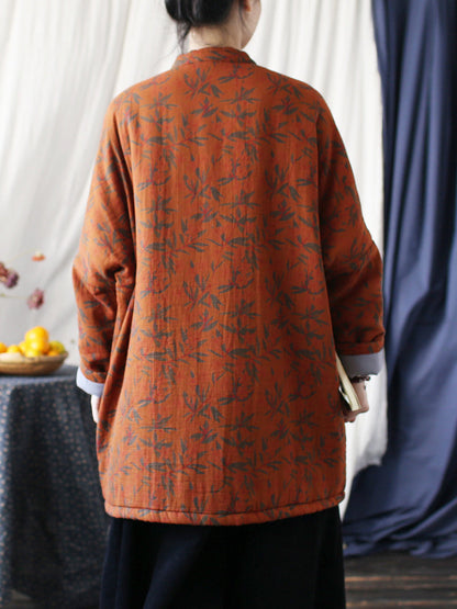 Autumn Leaf Print Cotton Long Coat As1013