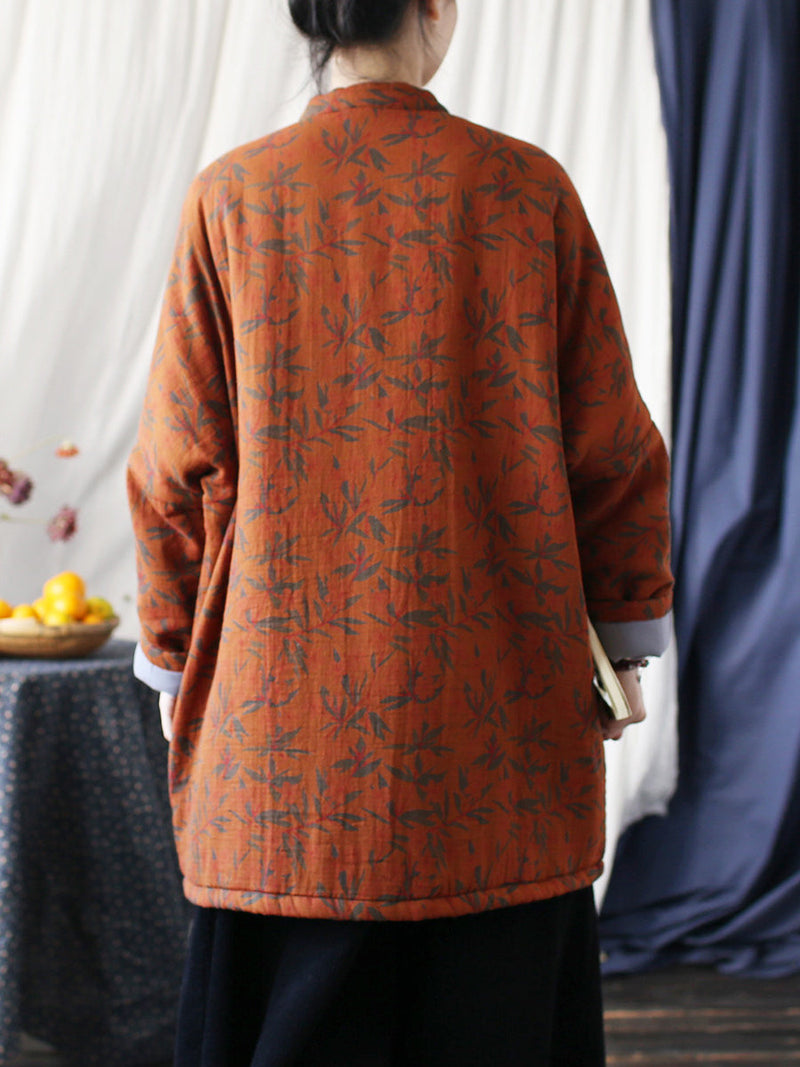 Autumn Leaf Print Cotton Long Coat As1013