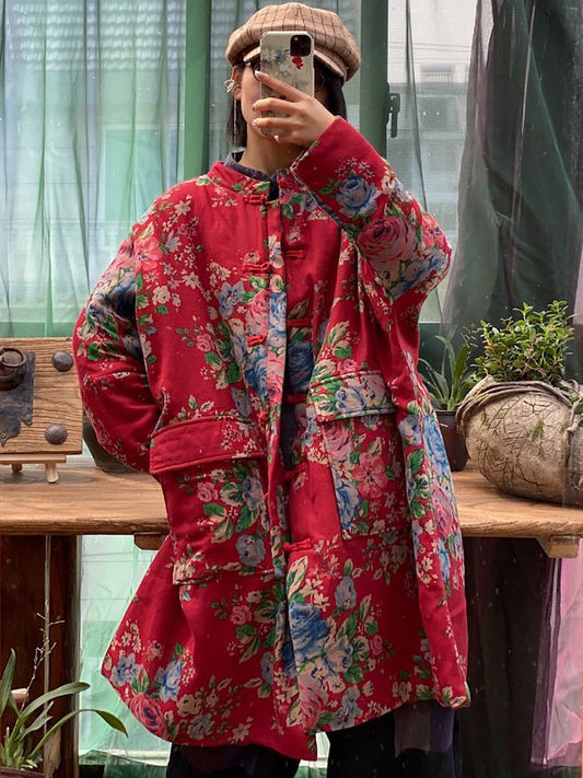 Winter Flower Pocket Button Cotton Coat As1016