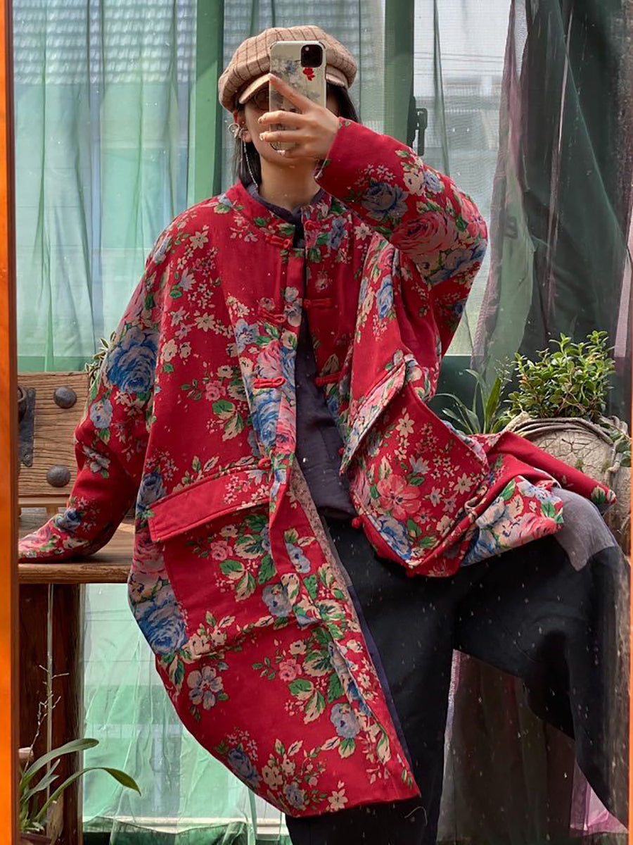 Winter Flower Pocket Button Cotton Coat As1016