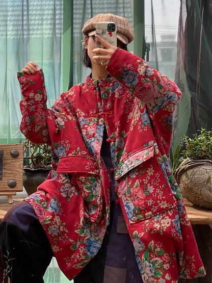Winter Flower Pocket Button Cotton Coat As1016