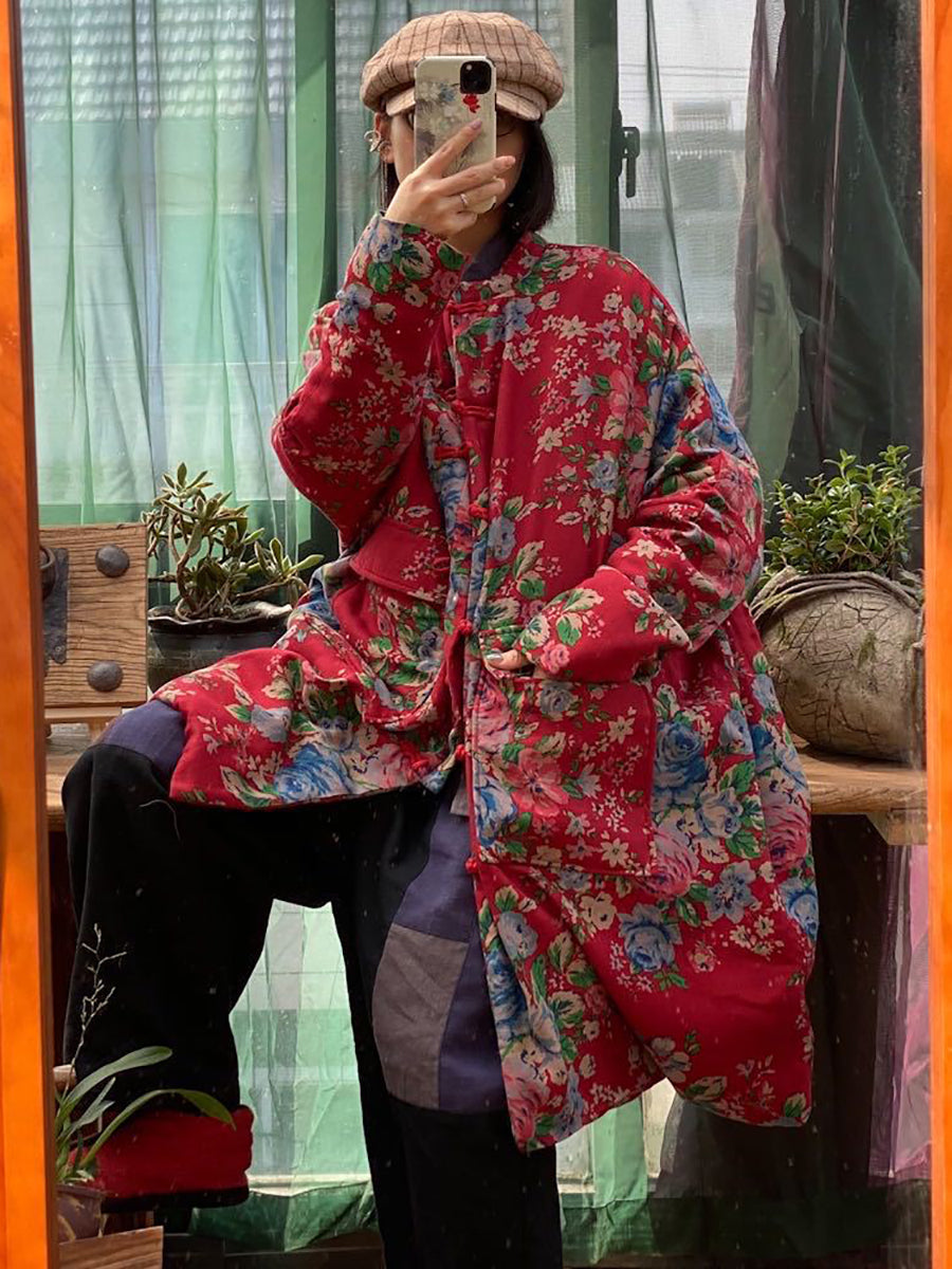 Winter Flower Pocket Button Cotton Coat As1016