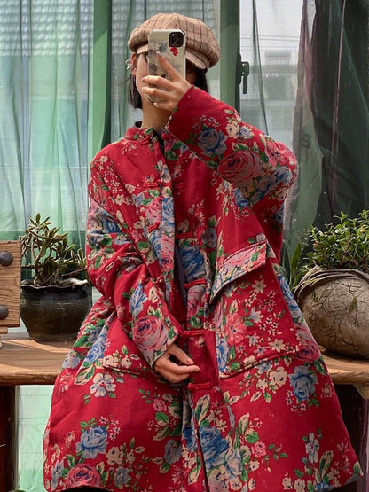 Winter Flower Pocket Button Cotton Coat As1016