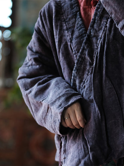 Retro Purple Linen Dtrap V-neck Coat Rr002