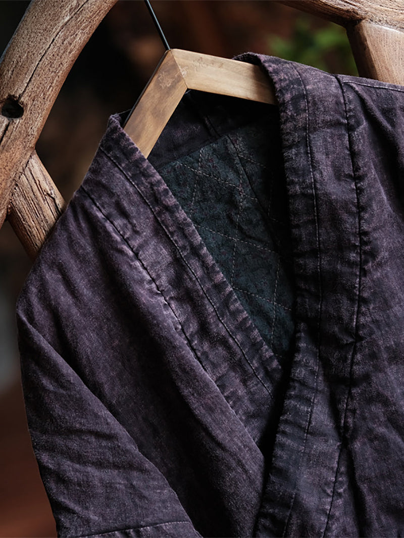 Retro Purple Linen Dtrap V-neck Coat Rr002