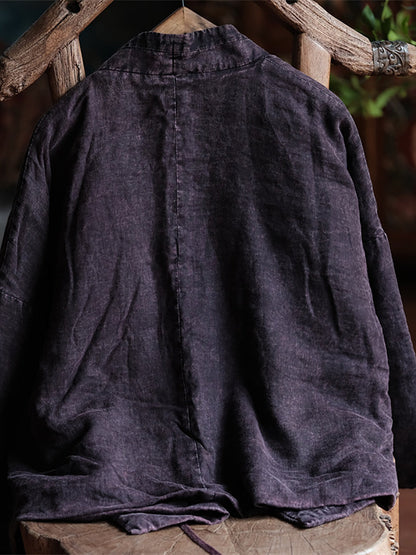 Retro Purple Linen Dtrap V-neck Coat Rr002