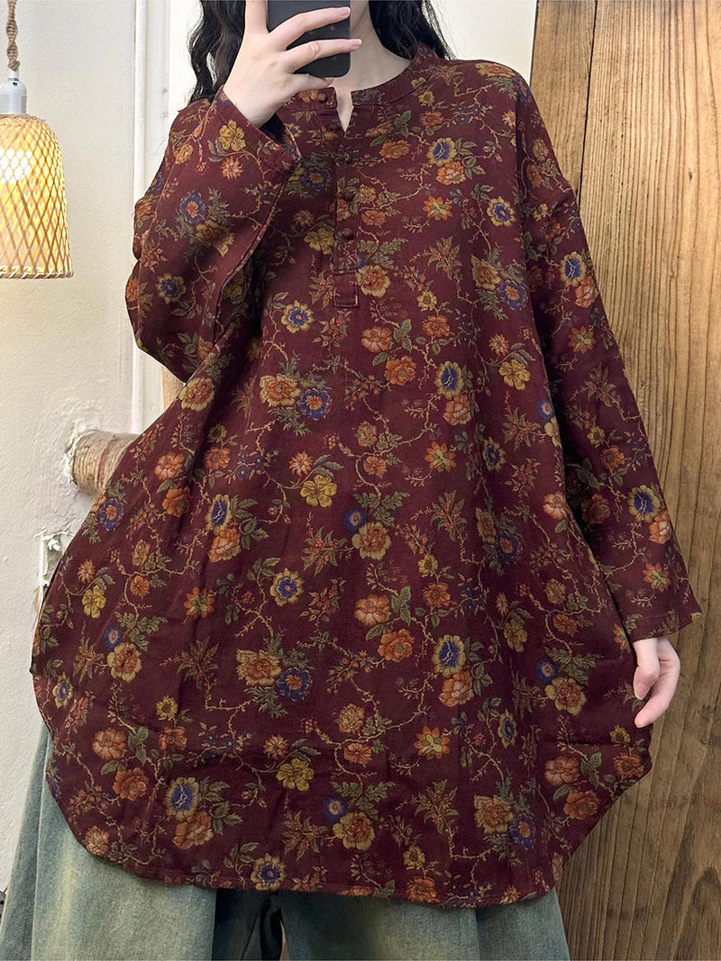 Artsy O-neck Loose 100%cotton Blouse At1036