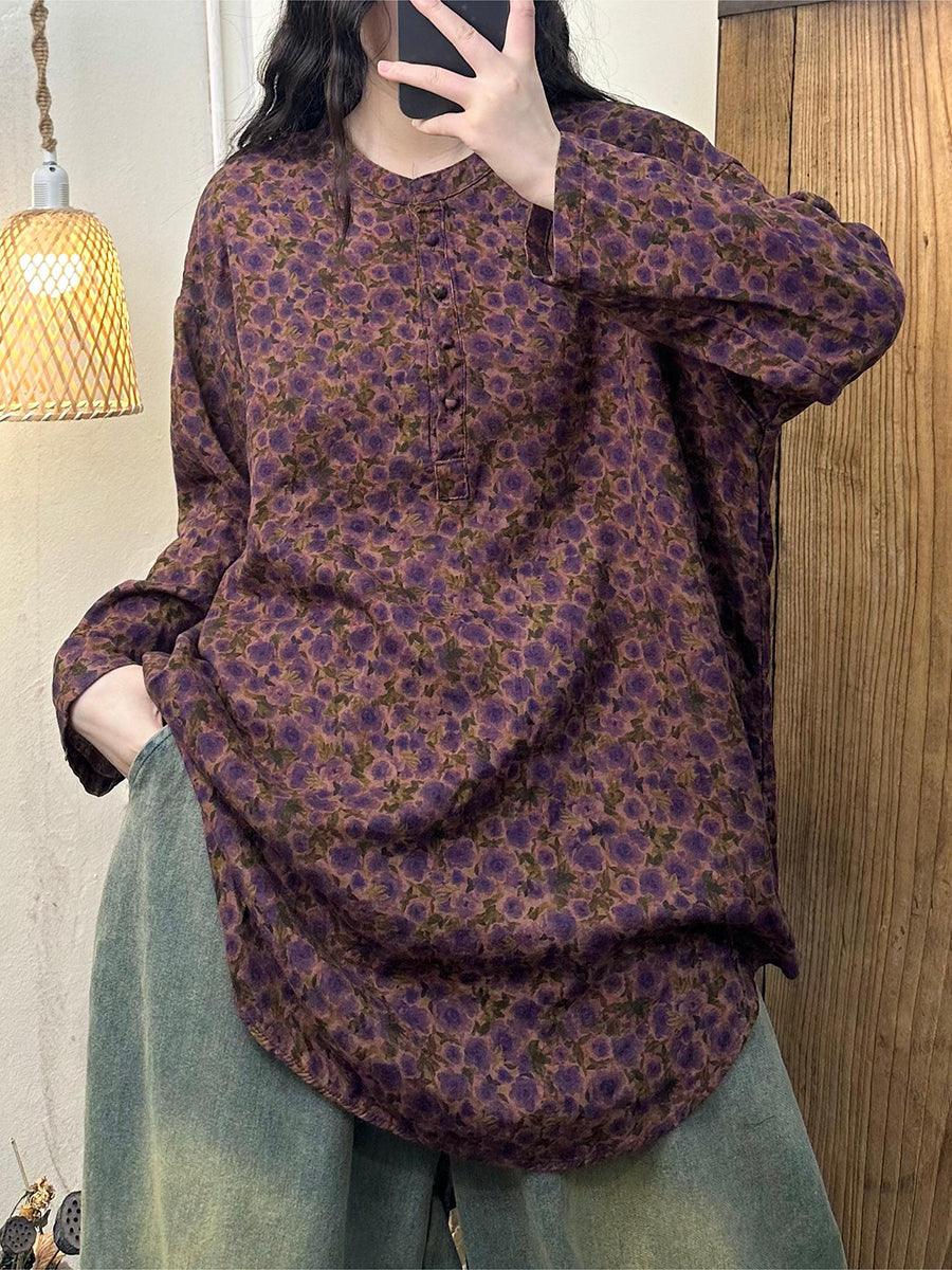 Artsy O-neck Loose 100%cotton Blouse At1036
