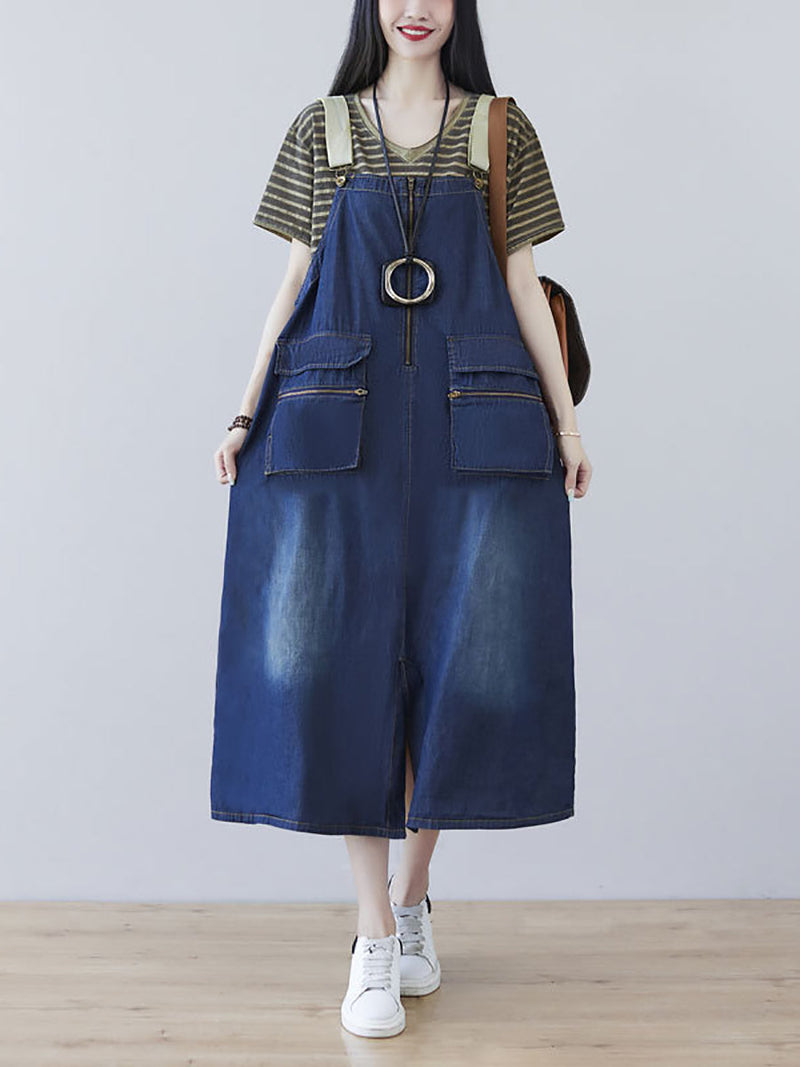 Washed Denim Wide-leg Jumpsuits At1041