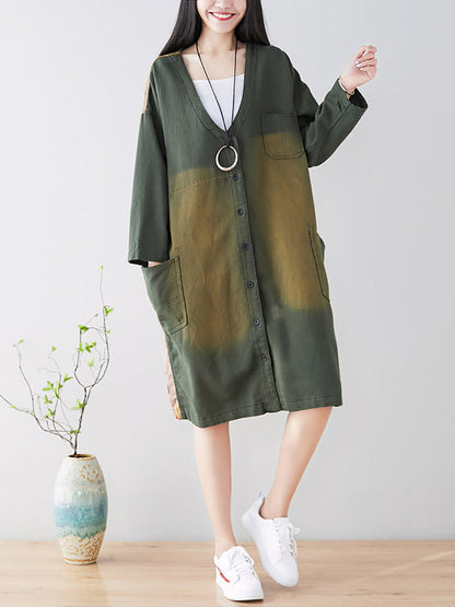 Spring Back Spliced Pokcet Loose Coat At1042