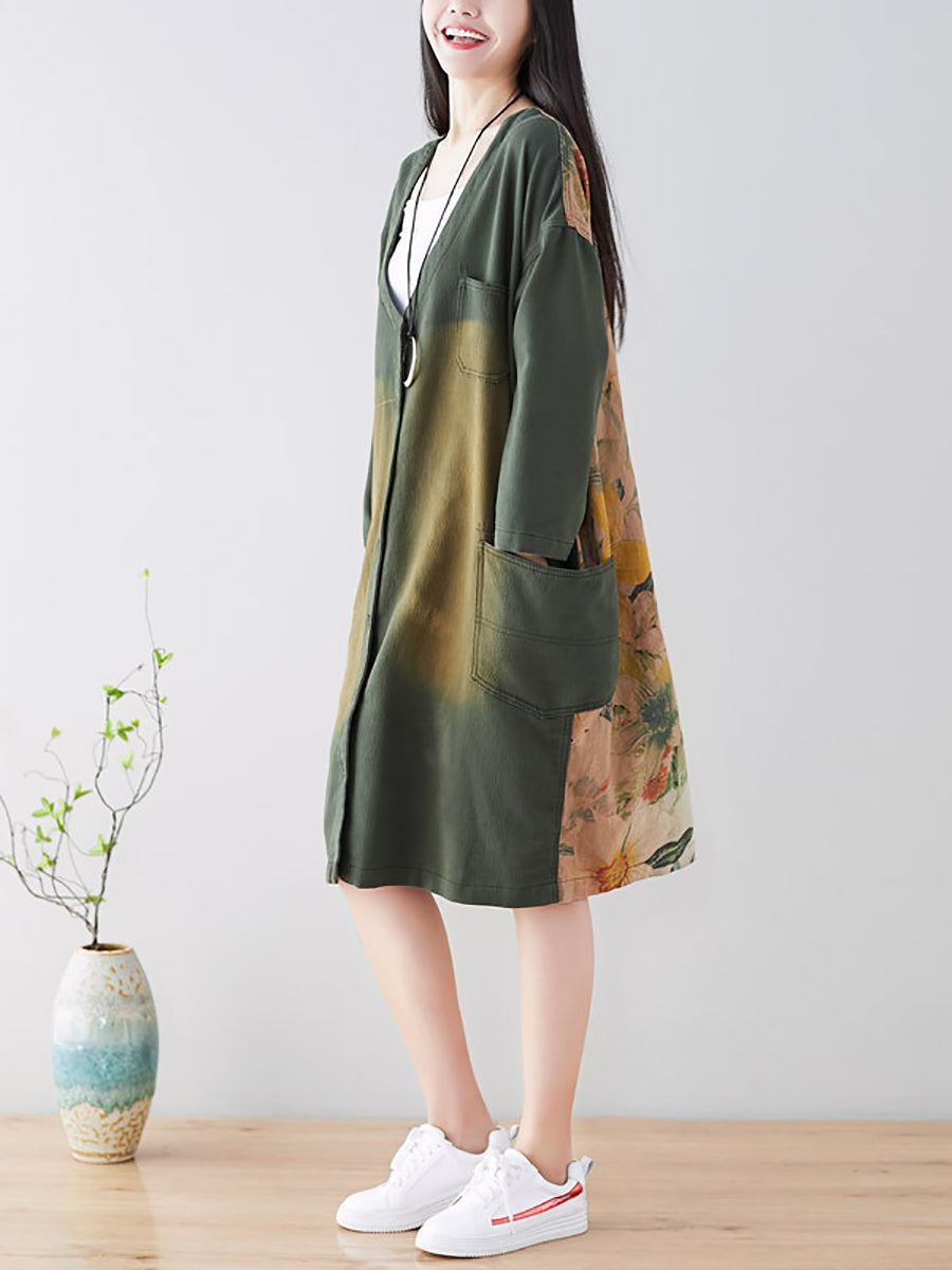 Spring Back Spliced Pokcet Loose Coat At1042