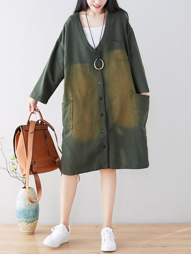 Spring Back Spliced Pokcet Loose Coat At1042