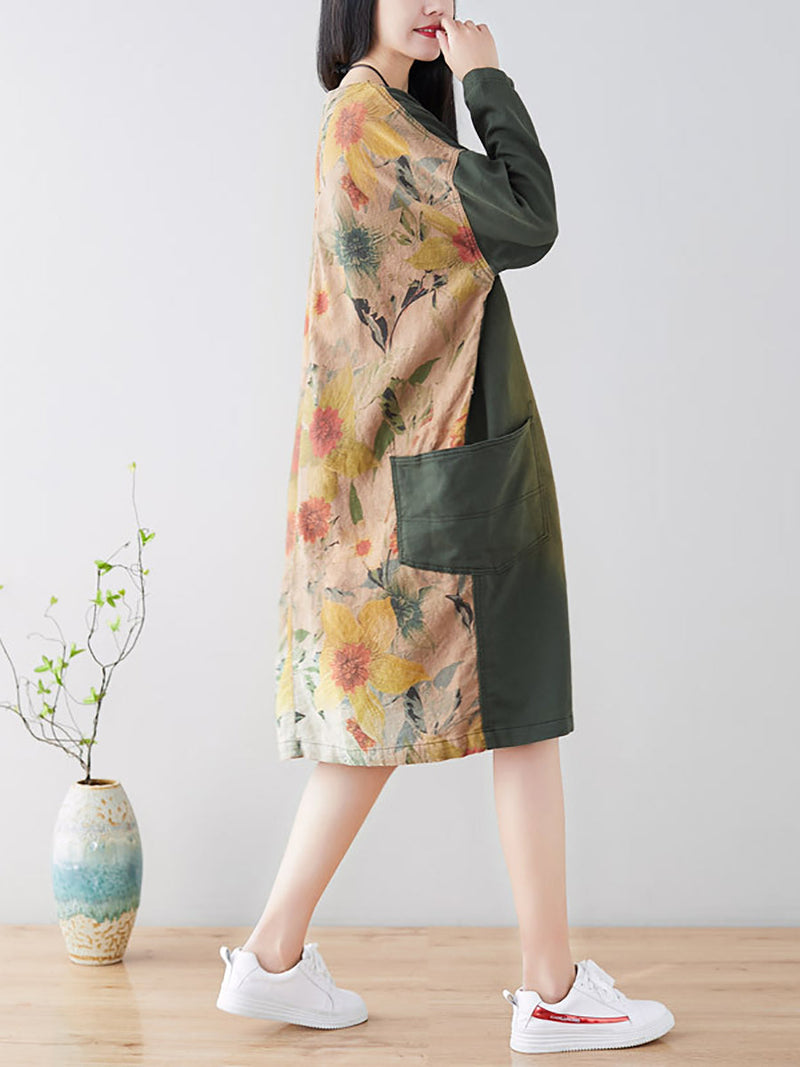Spring Back Spliced Pokcet Loose Coat At1042