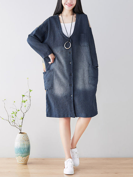 Spring Back Spliced Pokcet Loose Coat At1042