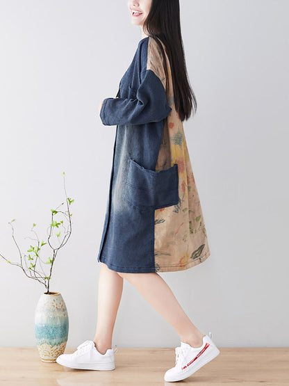 Spring Back Spliced Pokcet Loose Coat At1042