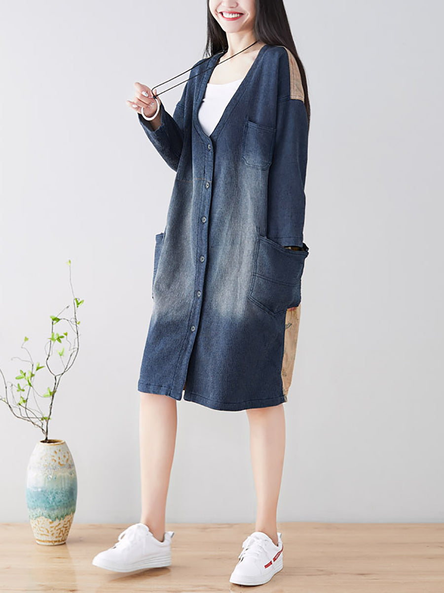 Spring Back Spliced Pokcet Loose Coat At1042