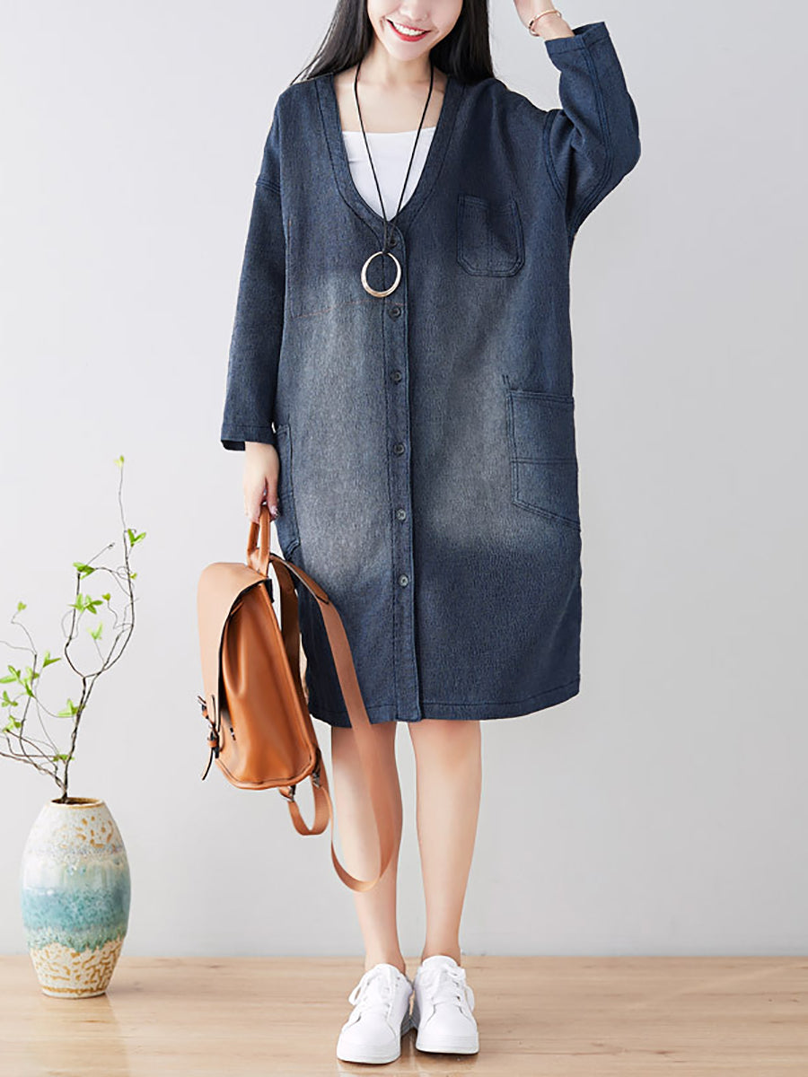 Spring Back Spliced Pokcet Loose Coat At1042