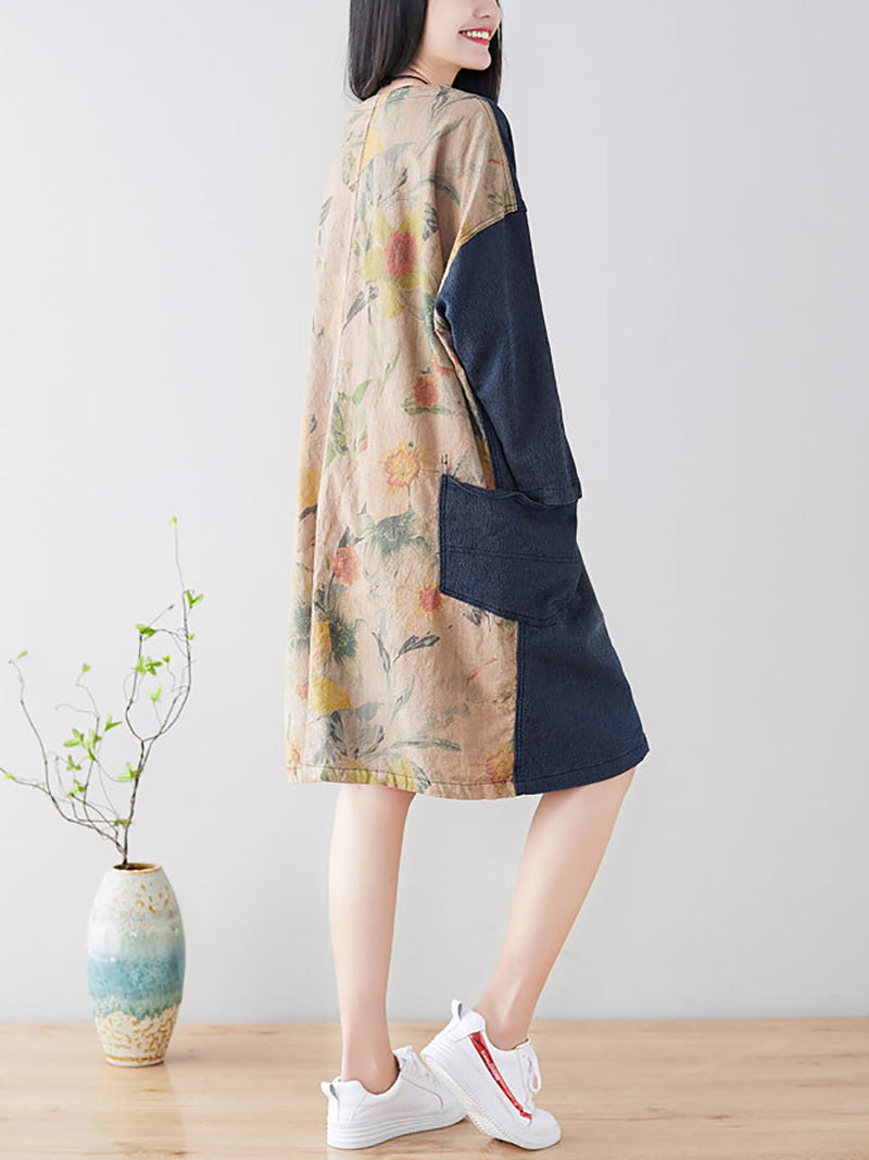 Spring Back Spliced Pokcet Loose Coat At1042