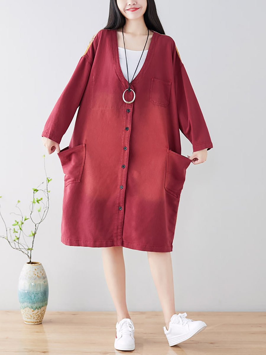 Spring Back Spliced Pokcet Loose Coat At1042