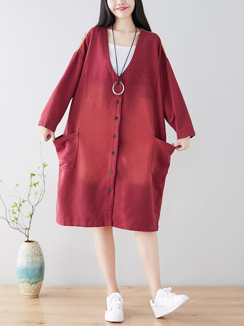 Spring Back Spliced Pokcet Loose Coat At1042