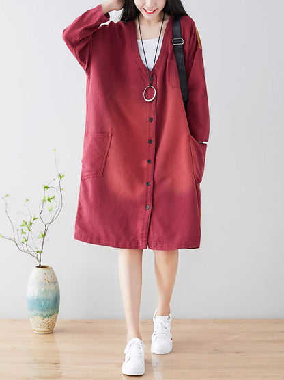 Spring Back Spliced Pokcet Loose Coat At1042