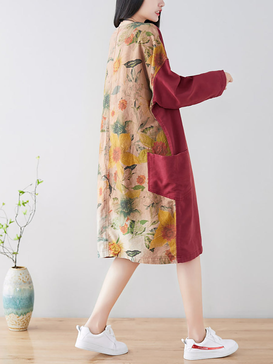 Spring Back Spliced Pokcet Loose Coat At1042