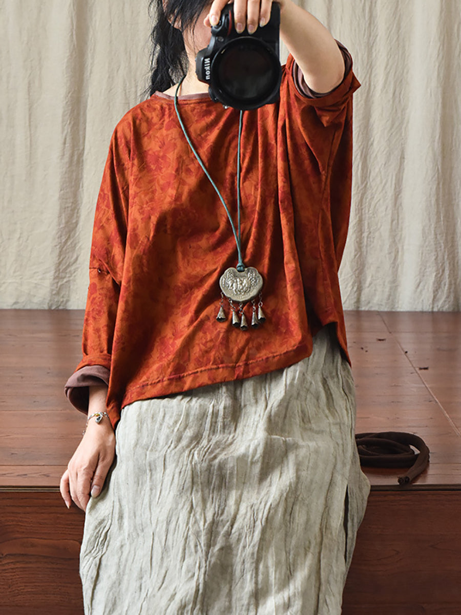 Flower O-neck Loose Cotton Linen Blouse As1009