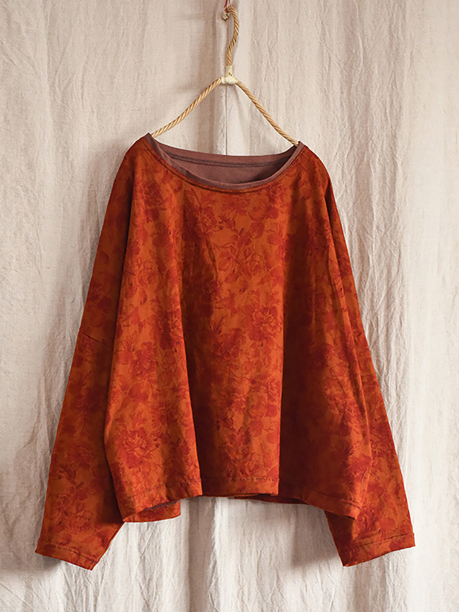 Flower O-neck Loose Cotton Linen Blouse As1009