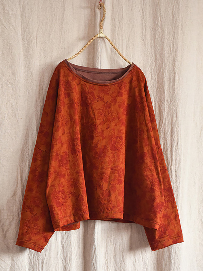 Flower O-neck Loose Cotton Linen Blouse As1009