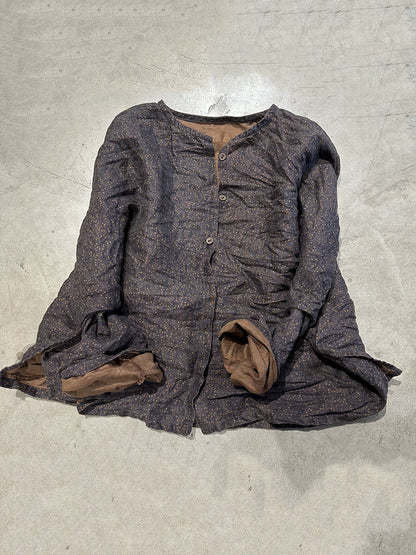 Autumn Artsy Button O-neck Linen Blouse Rr006