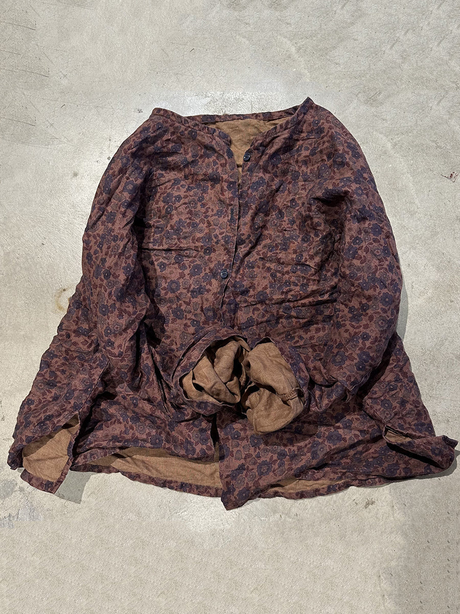 Autumn Artsy Button O-neck Linen Blouse Rr006