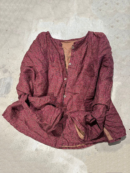 Autumn Artsy Button O-neck Linen Blouse Rr006