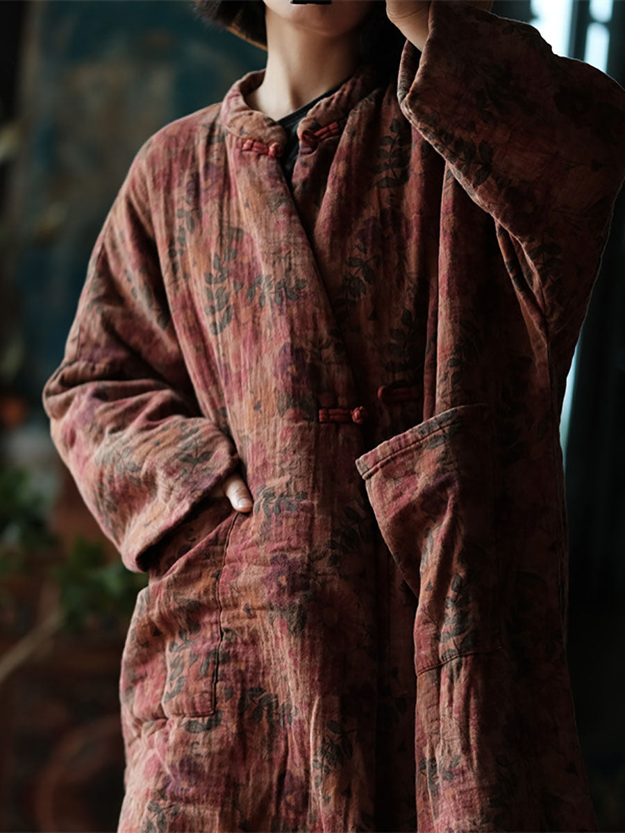 Autumn Flower 100%cotton Long Coat At1006