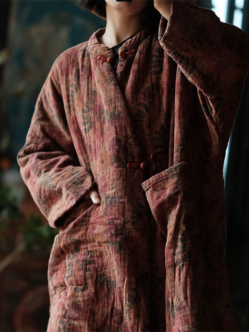 Autumn Flower 100%cotton Long Coat At1006