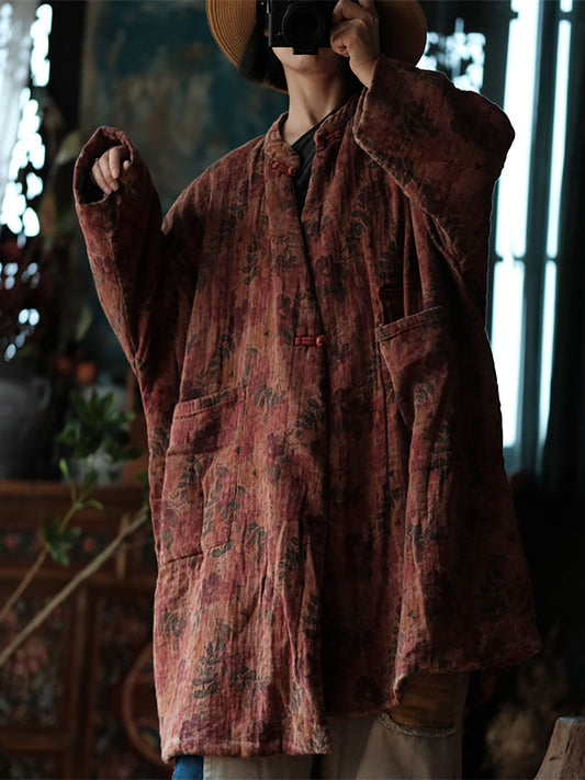 Autumn Flower 100%cotton Long Coat At1006
