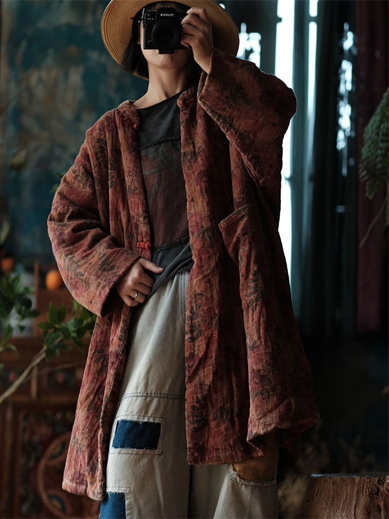 Autumn Flower 100%cotton Long Coat At1006
