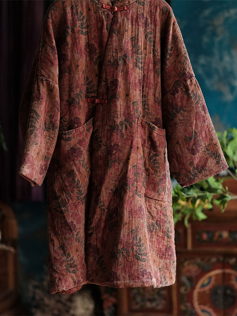 Autumn Flower 100%cotton Long Coat At1006